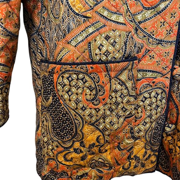 Vintage Izod Quilted Coat Barn Jacket Paisley Boho Orange Blue Hippie Retro 6 - Picture 9 of 10